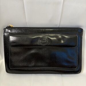 Vintage Gucci Black Leather Pouch with Gold Logo